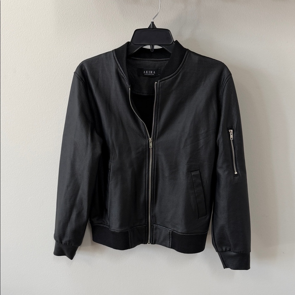 AKIRA Textured Black Bomber Jacket